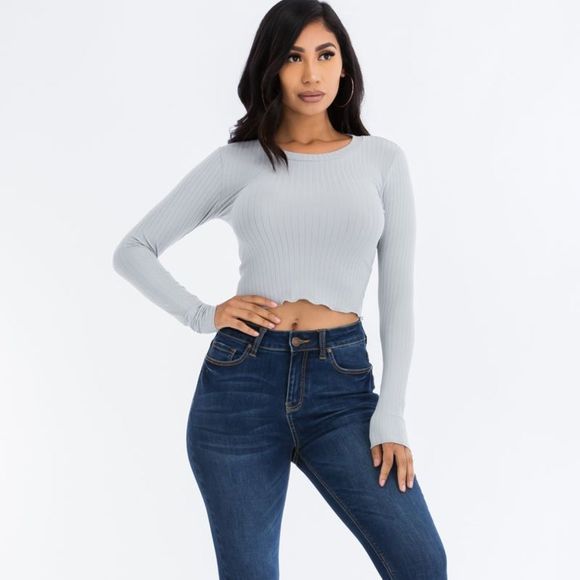 LETTUCE EDGE LONG SLEEVE CROP TOP - Picture 4 of 6